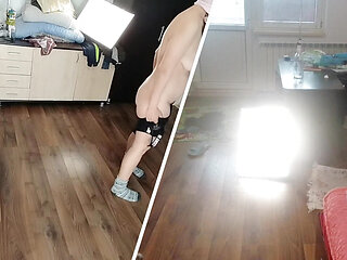 Amateur Latina tries on clothes and cuts them.