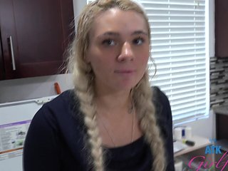 Blonde chick Ellie Smoke drops her panties to piss and gets dicked