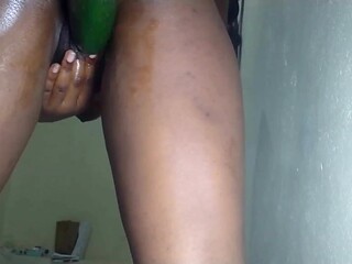 Teenage ebony beauty rubs her wet pussy in a solo amateur scene