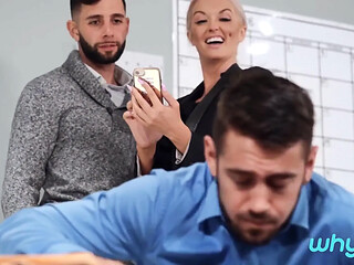 Blonde Brook Page gets a sultry 3some in the office