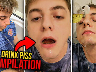 Piss compilation (a twink pisses on himself and swallows) 