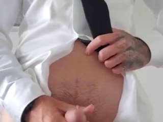 Hot suit and tie DILF jerking his sexy cock