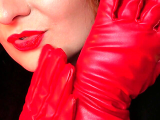 Fur fetish and long leather gloves pin up MILF