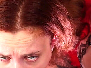 Blonde & Redhead Lingerie POV Blowjob with Facial