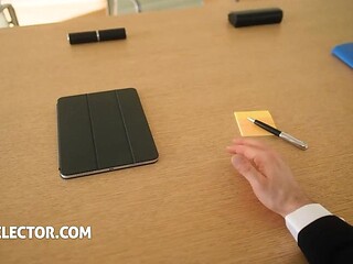 Hot office babe gives a wet and horny blowjob