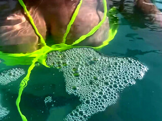 Artemisia Love Flashing Her Perfect Big Tits Underwater and Smoking a Cigarette
