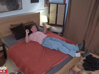Real mom with huge tits shares bed with younger guest