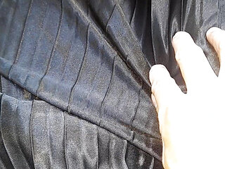 Asian Crossdresser Satin Silk Pleated Skirt Cum Pleasure