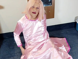Hot Crossdresser in Ultra Shiny Sexy Pink Satin