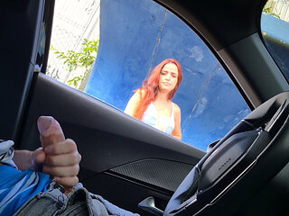 Risky Handjob When Driving I Called Beautiful Redhead to See My Cock Until I Cum!