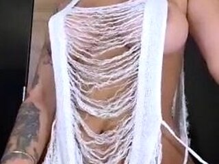 Sexy Blonde Babe With Big Boobs Strips Bra