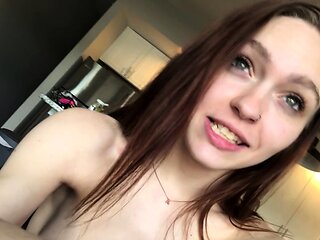 Beautiful teen brunette Jessica Sinn masturbates