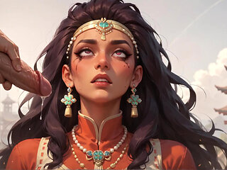 Milk-splattered Asian Cheongsam Queen in Multicore Bliss