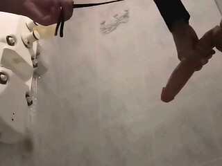 Playing with big anal toy