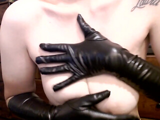Nipple Squeezing Boob Tease Black Gloves