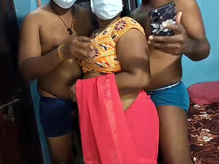 Thresome with Husband and Husband's Friend. They Fuck to Together.