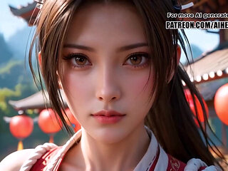 Dead or Alive Mai Shiranui cosplay Camera Kiss Tease, POV Blowjob Bliss, and Facial Smile Uncensored Hentai AI generated