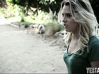 Desperate blonde teen sucks and rides huge cock in POV outdoor scene