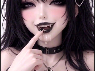 Hot 3d anime goth baddie fingering in white space