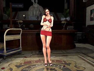 Wiry hot Claire Redfield in sexy red lingerie shows off her delightful body