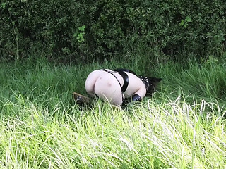 Hottest mistress Vivienne L'amour humiliates and whips slave Mila in the field