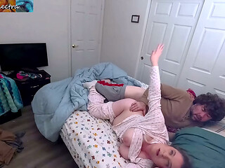 Bare bottom stepsister shares a bed with stepbrother