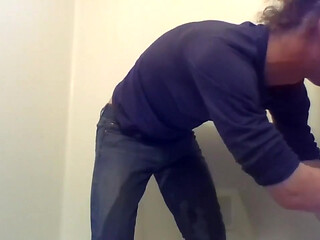 Cute Transgirl Pissing Jeans Intentionally for First Time Fully Clothed