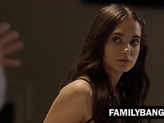 Stepdaughter's sweet and taboo romance with her old stepfather on the couch