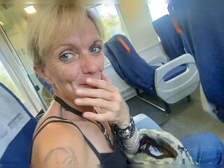 Amateur MILF Gives Handjob and Cumshot on Train - Accidental Public Sex