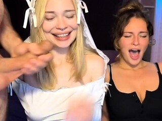 Two Slutty Babes Sucking Cock Side by Side