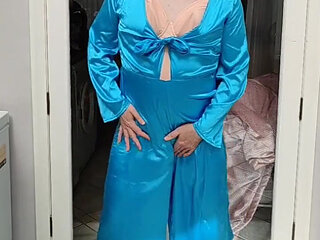 Hot Crossdresser Nottstvslut in Full Satin Jumpsuit