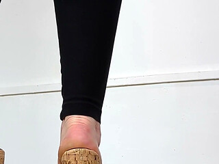 Shoe Collection: Barefoot in Platform Toe-thong Wedges - Dame Olga (4k) (649)