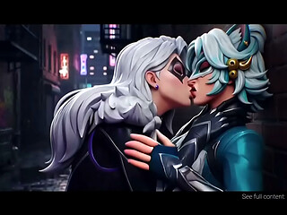 Black cat x White Fox lesbian kissing (Marvel Rivals /AI generated)