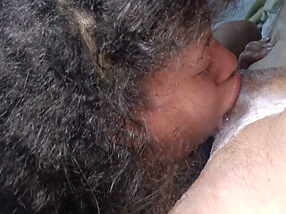Lots of saliva overflowing from that perverted mouth, right up to the cuckold's orgasm.