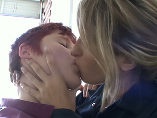 Garage Lesbians on the Car Hood - Curvy Short-haired Redhead Licks the Blonde Mechanic