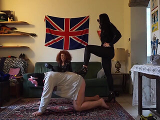 Femdom Ballbusting Pig in Heels Submission
