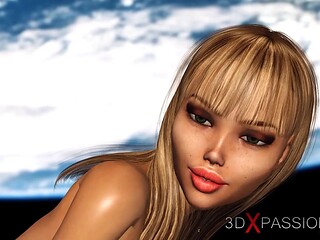 Earth orbit. sci-fi porn android plays with a hot teenager blonde