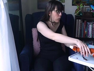 Amateur busty brunette masturbates and does hand job