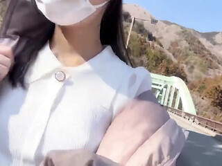 Sweet Asian cutie gives hot BJ on crowded street