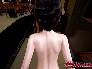 Big Tits Japanese Librarian in Stockings - Indulge in POV Cowgirl Fuck with Tits Massage, Standing Doggystyle Tight Pussy