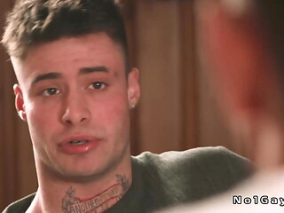 Hot gay Enzo Muller anal fucked in a dinning room by host Bruce Huxley
