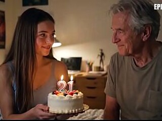 STEPDAUGHTER'S BIRTHDAY. OLDER MAN WITH YOUNG WOMAN. RIMMING. AI GENERATED