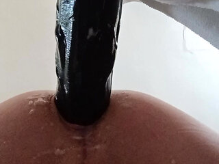 Skinny trans riding dildo