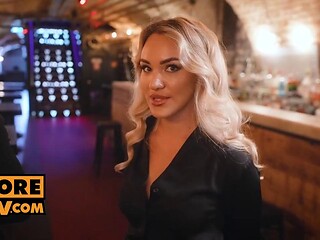 Blonde Cock Whore Deepthroats You and Your Buddy