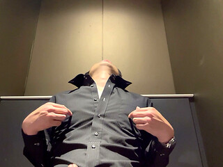 Nipple masturbation in a public restroom