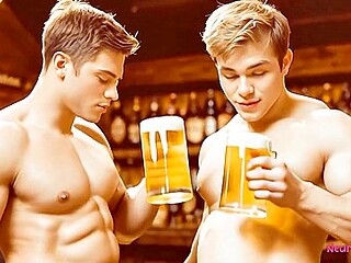 Muscular bear pounds ass with beer-fueled public anal fuck on bar