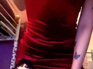 Magic Wand Squirting in Red Dress