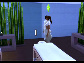 Hot and young masseusse gives bjs and hjs and gets spitroasted by her clients