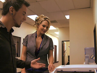 Big natural tits amazingly beautiful MILF boss fucks the big dick assistant in workplace to take cum