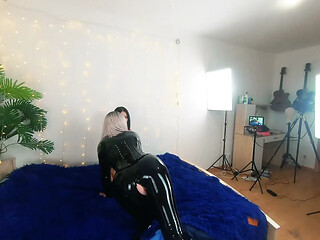 Backstage of Pretty Lesbian Fetish Girls Doing Sex Video. Positive Femdom, Sex Play, Latex Leather